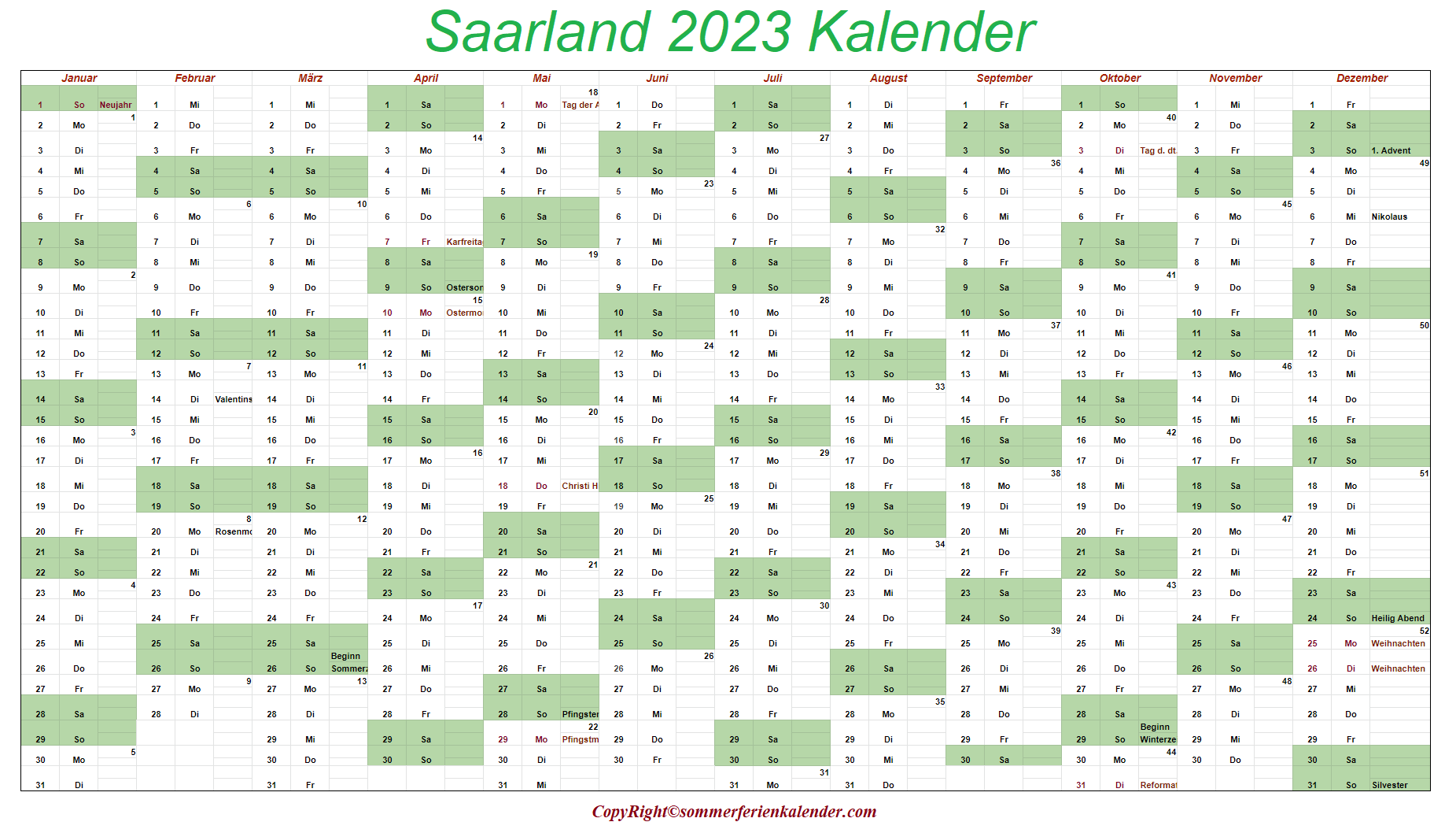 Saarland 2023 Kalender