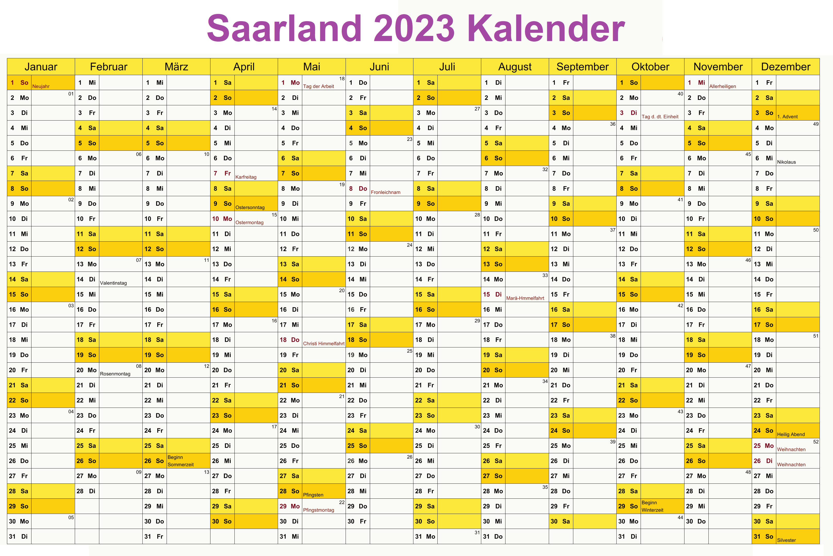 Sommerferien 2023 Saarland Kalender