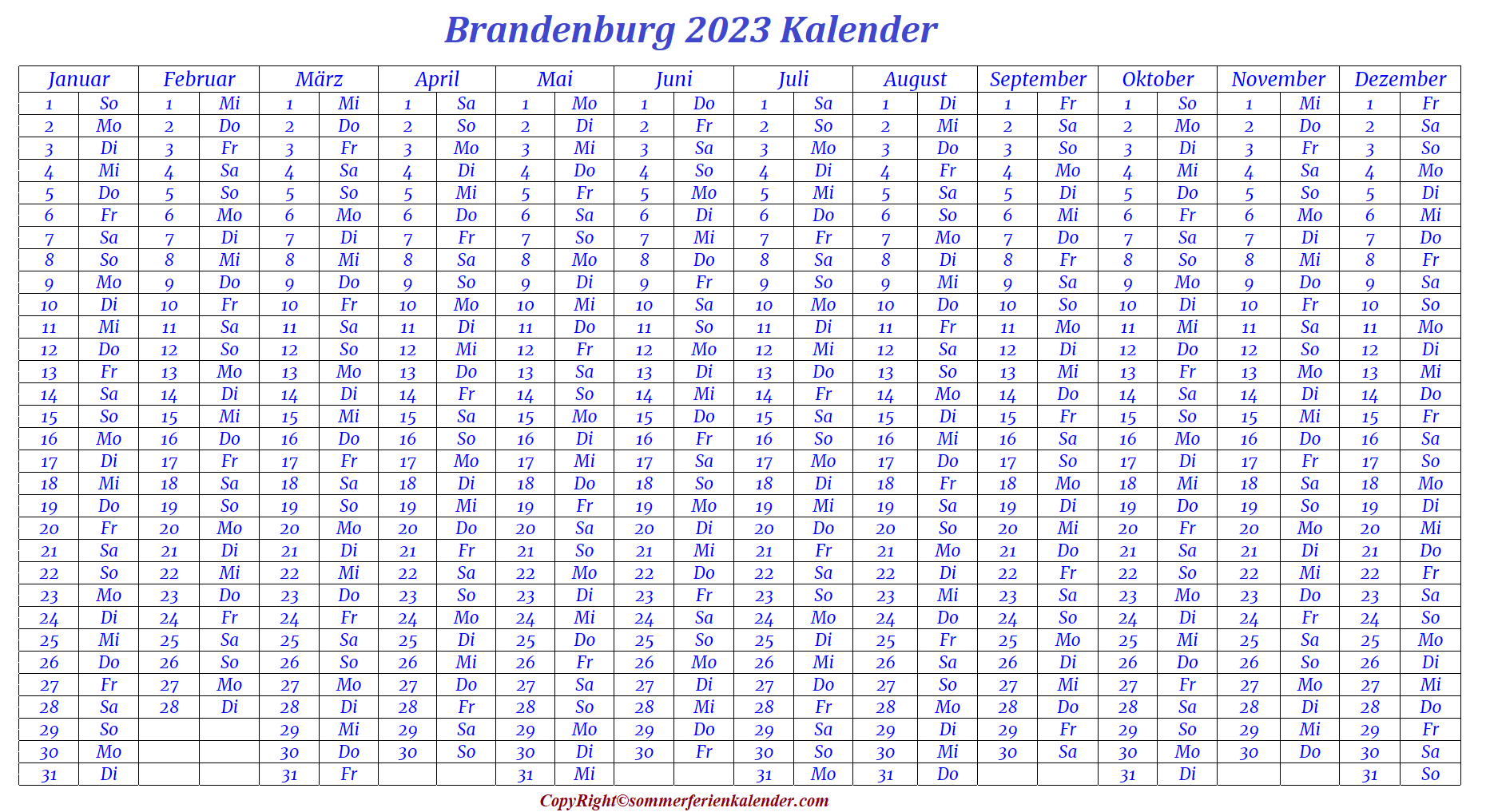 Brandenburg 2023 Kalender