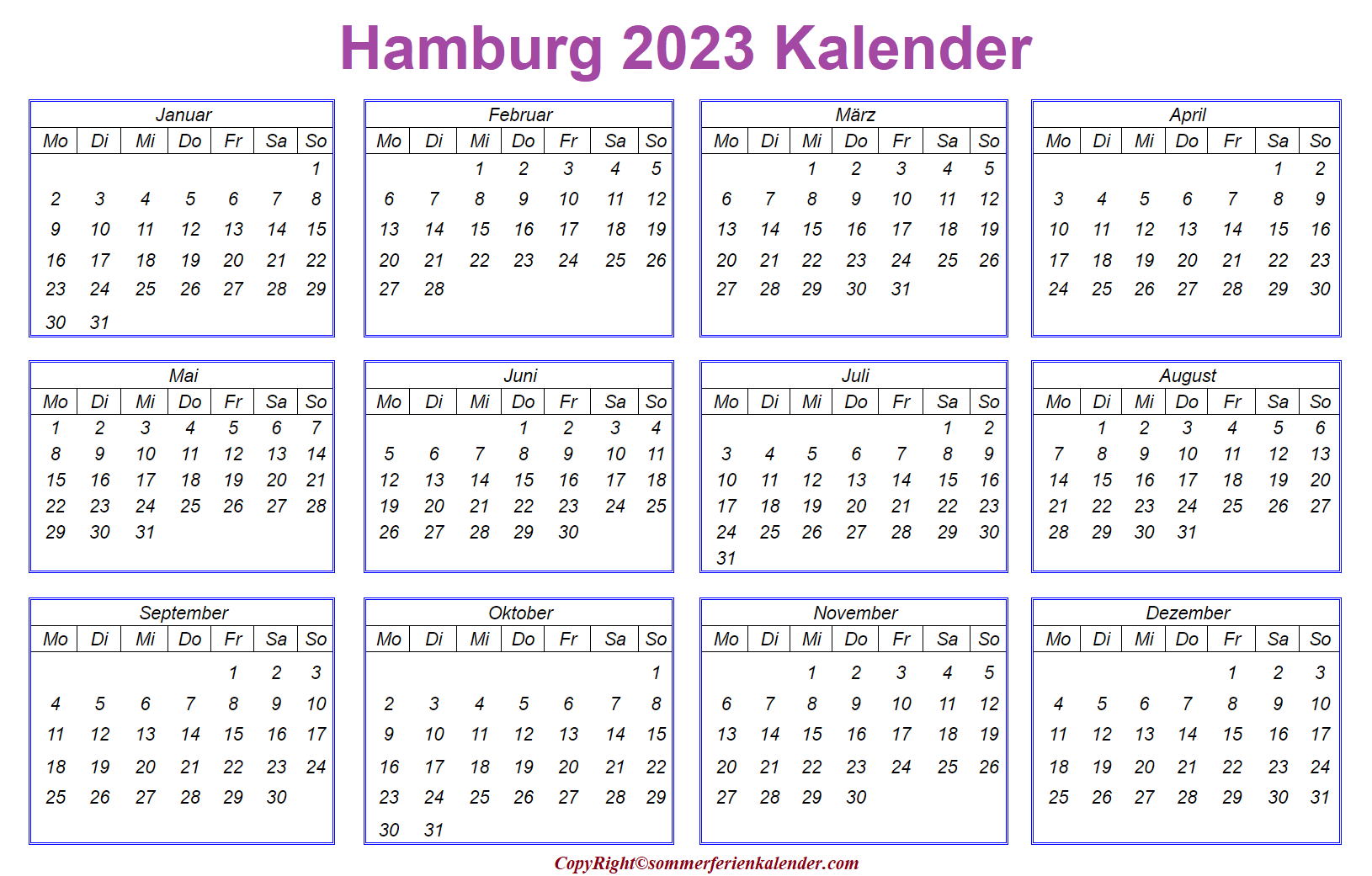 Hamburg 2023 Kalender Zum Ausdrucken