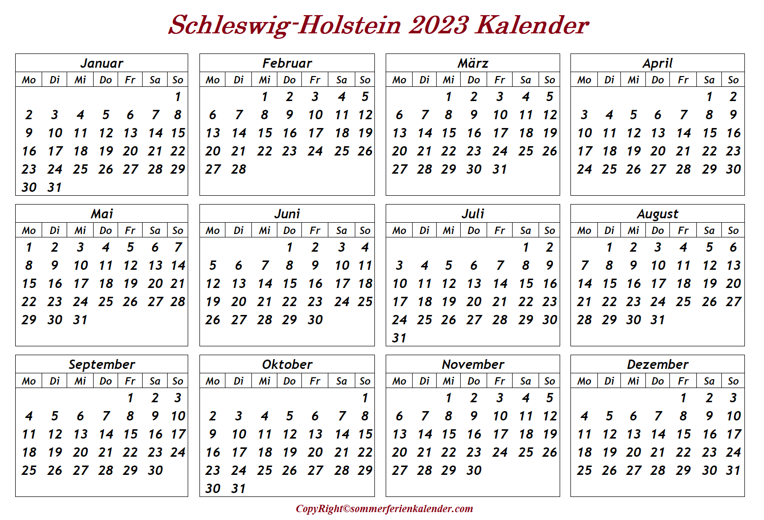 Schleswig-Holstein 2023 Kalender