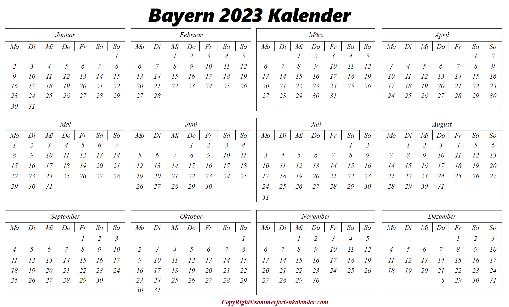 Sommerferien 2023 Bayern Kalender