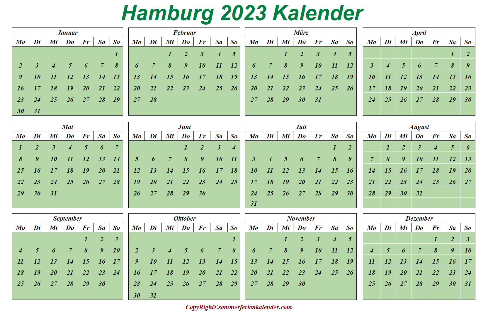 Sommerferien 2023 Hamburg Kalender