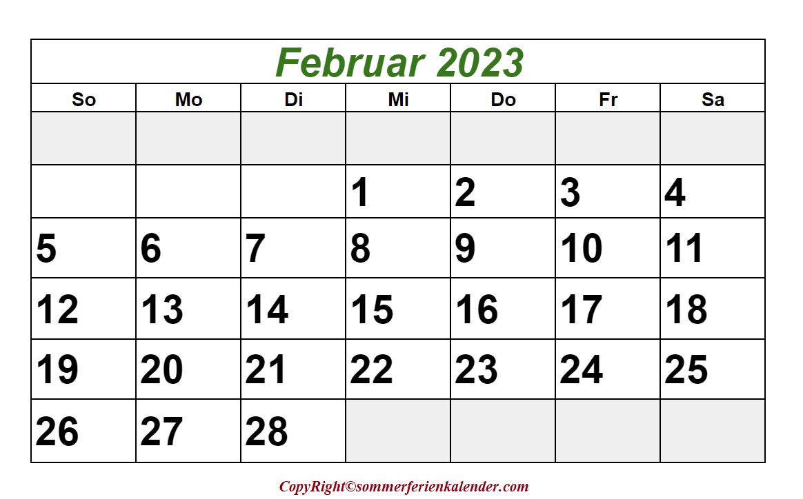 Februar Kalender 2023